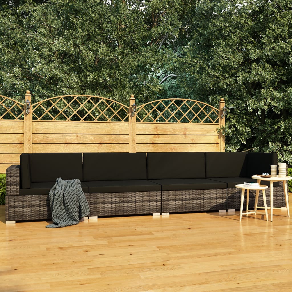 -Delige Loungeset Met Kussens Poly Rattan