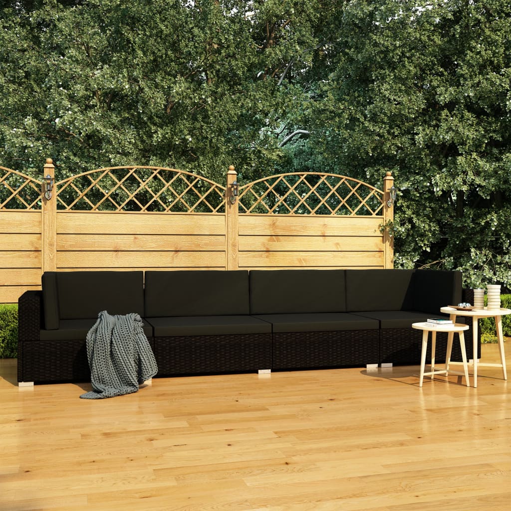 -Delige Loungeset Met Kussens Poly Rattan