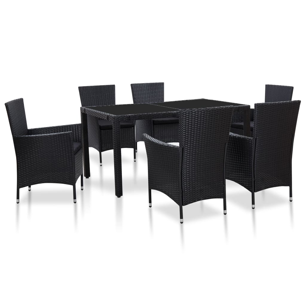 -Delige Tuinset Met Kussens Poly Rattan Zwart
