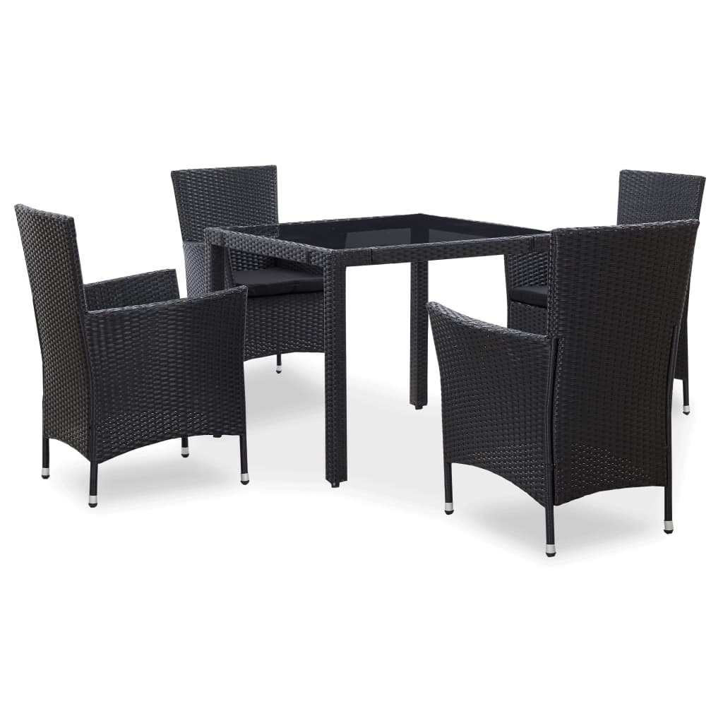 -Delige Tuinset Met Kussens Poly Rattan Zwart