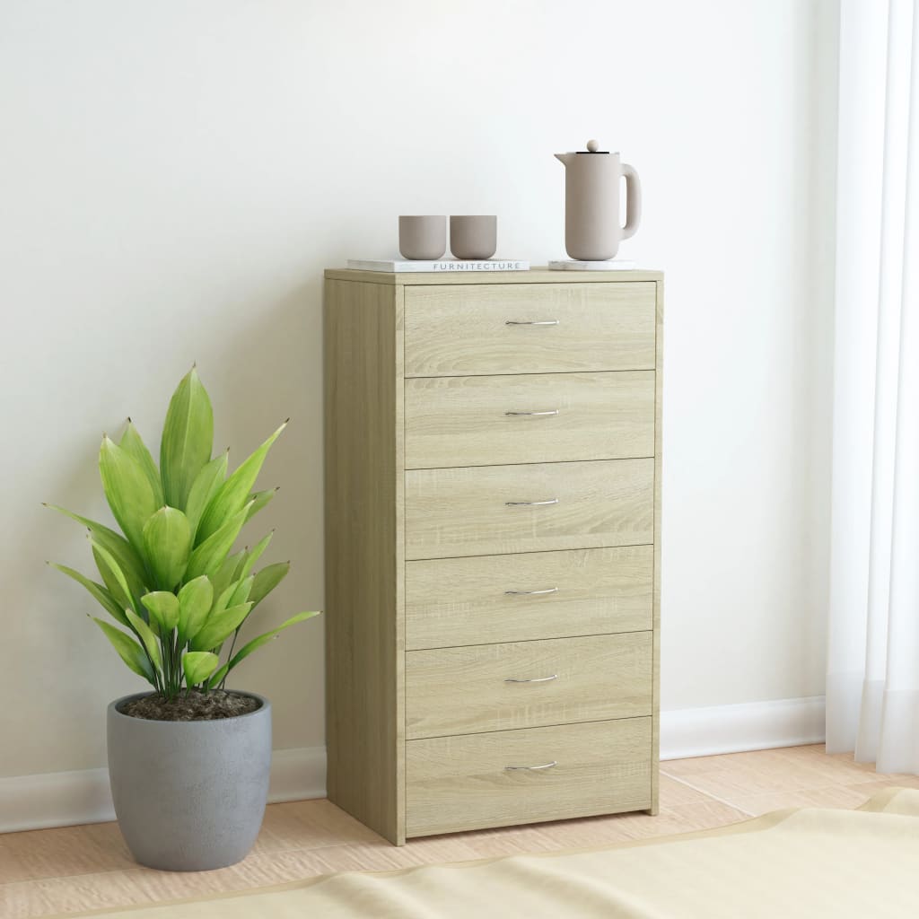 Dressoir Met 6 Lades 50X34X96 Cm Bewerkt Hout