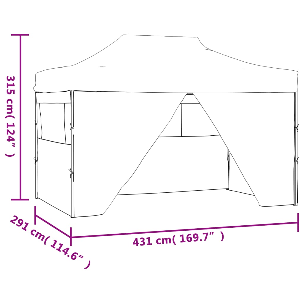 Partytent Met 4 Zijwanden Inklapbaar 3X4,5 M Wit Hoogglans Grijs