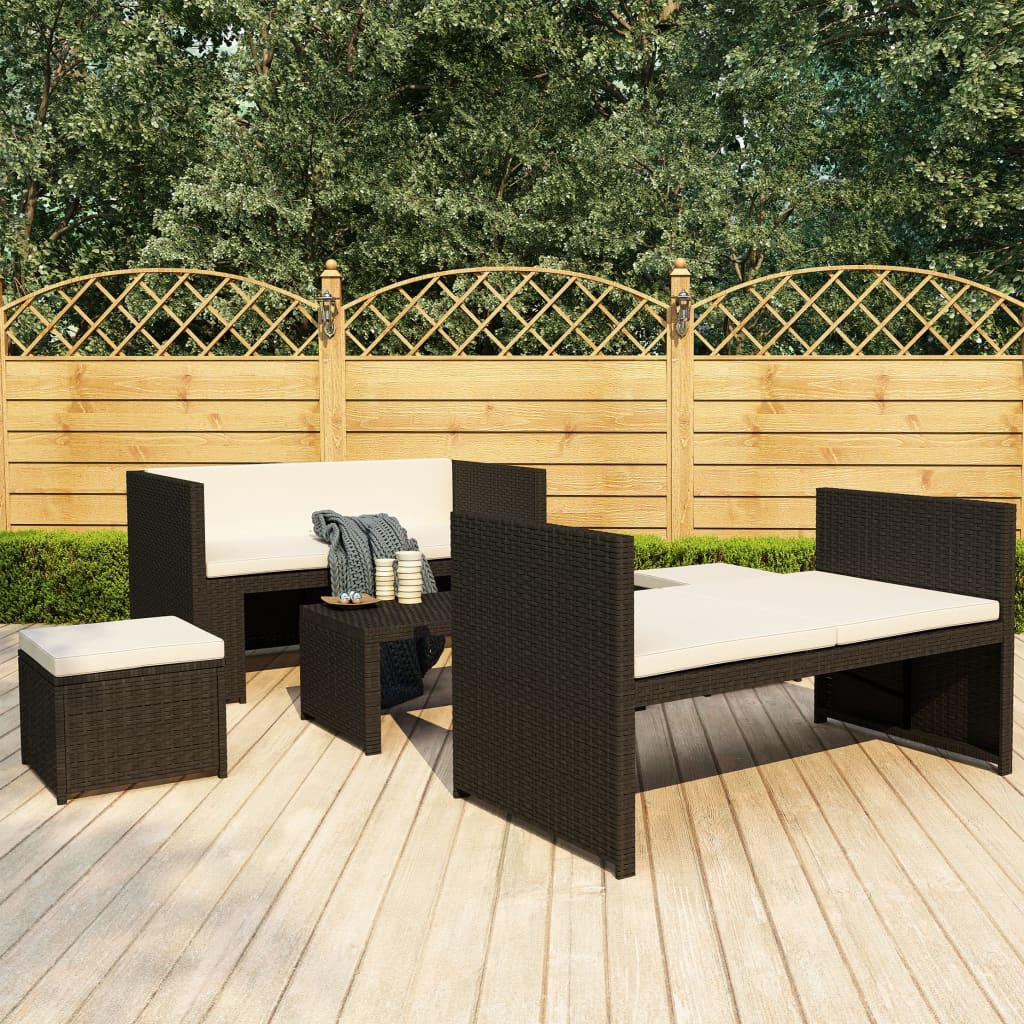 -Delige Loungeset Met Kussens Poly Rattan