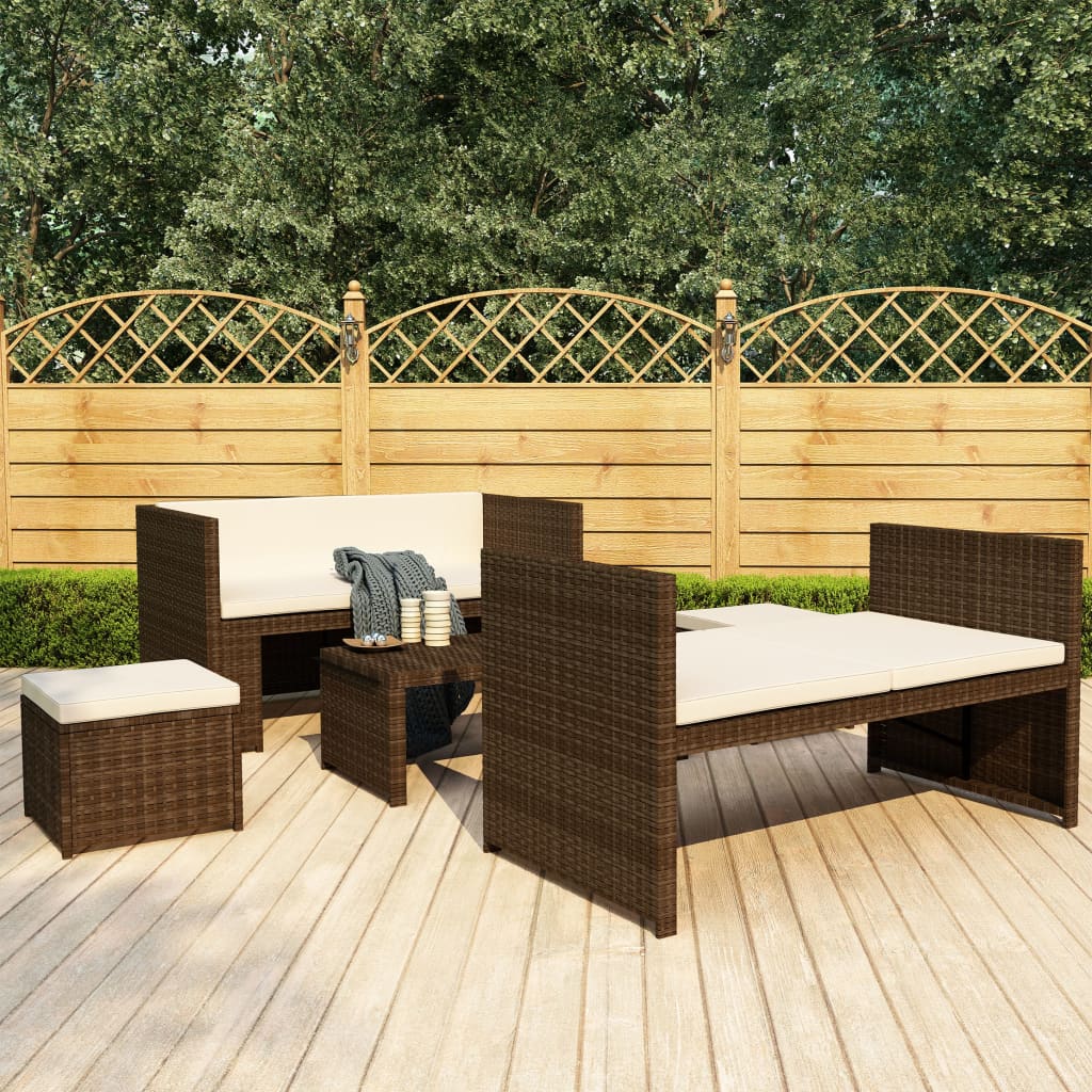 -Delige Loungeset Met Kussens Poly Rattan