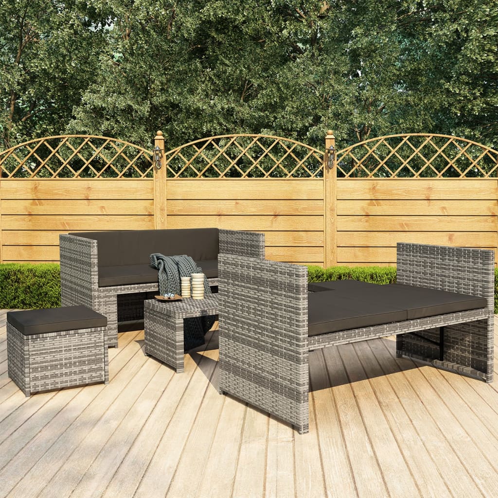 -Delige Loungeset Met Kussens Poly Rattan