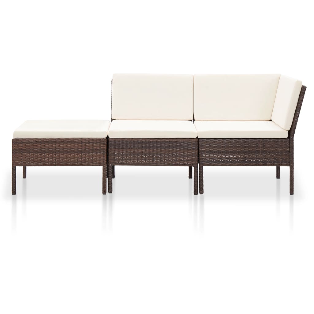 -Delige Loungeset Met Kussens Poly Rattan