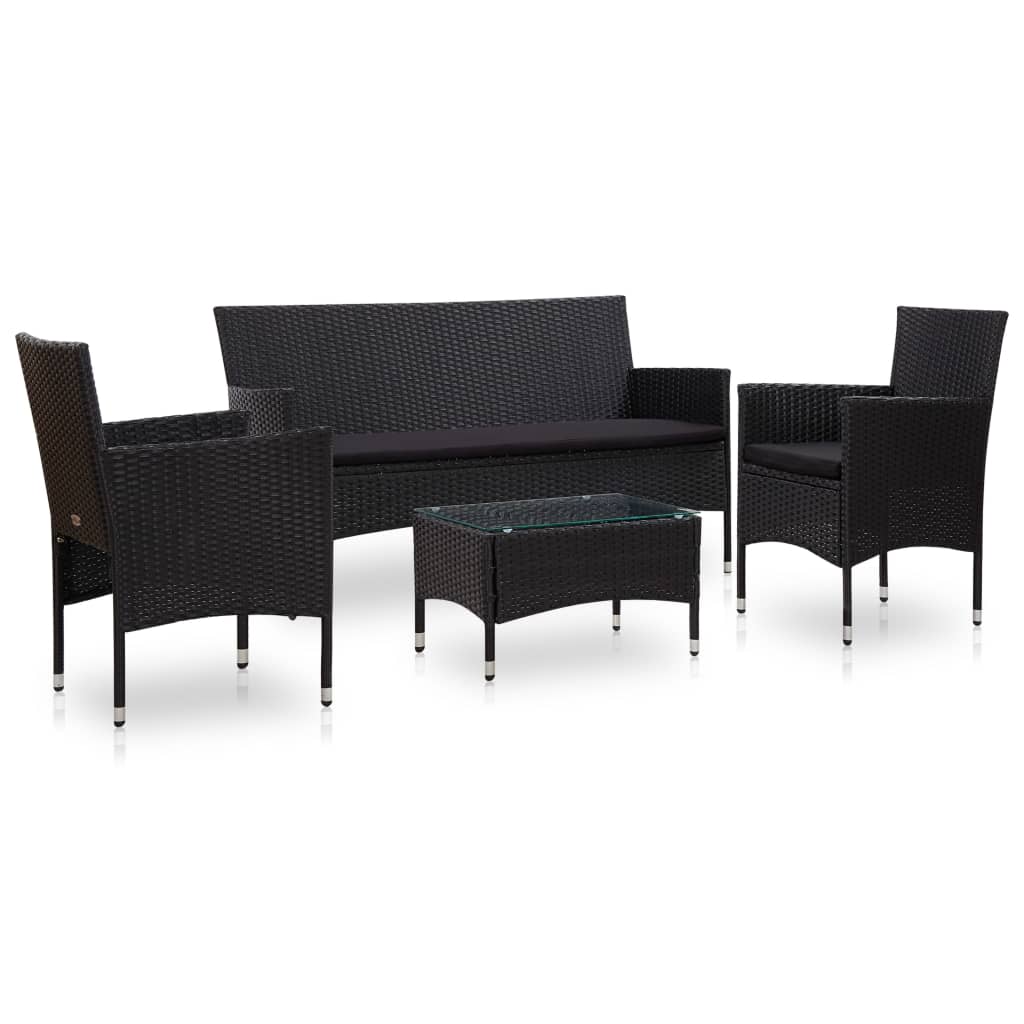 -Delige Loungeset Met Kussens Poly Rattan