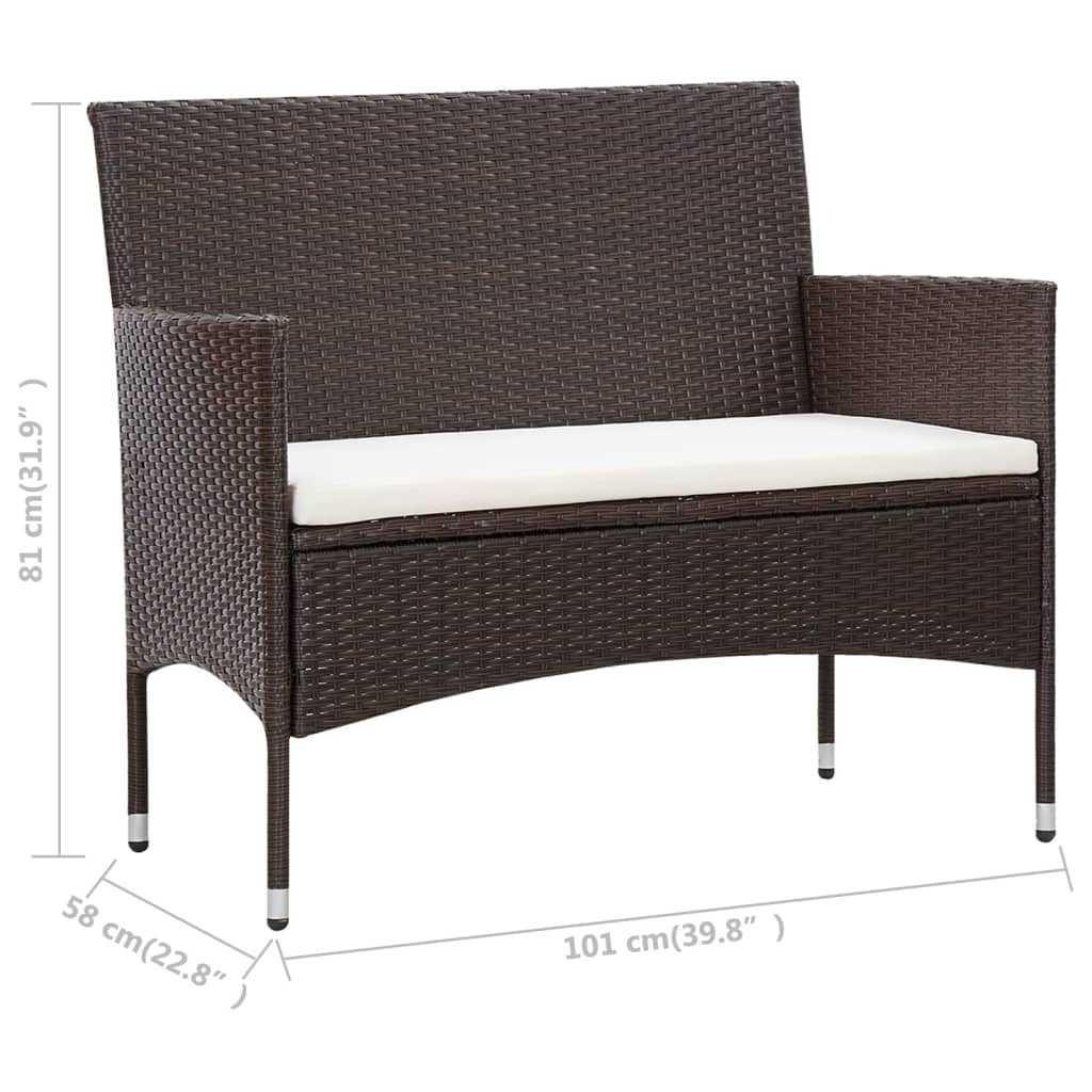 -Delige Loungeset Met Kussens Poly Rattan