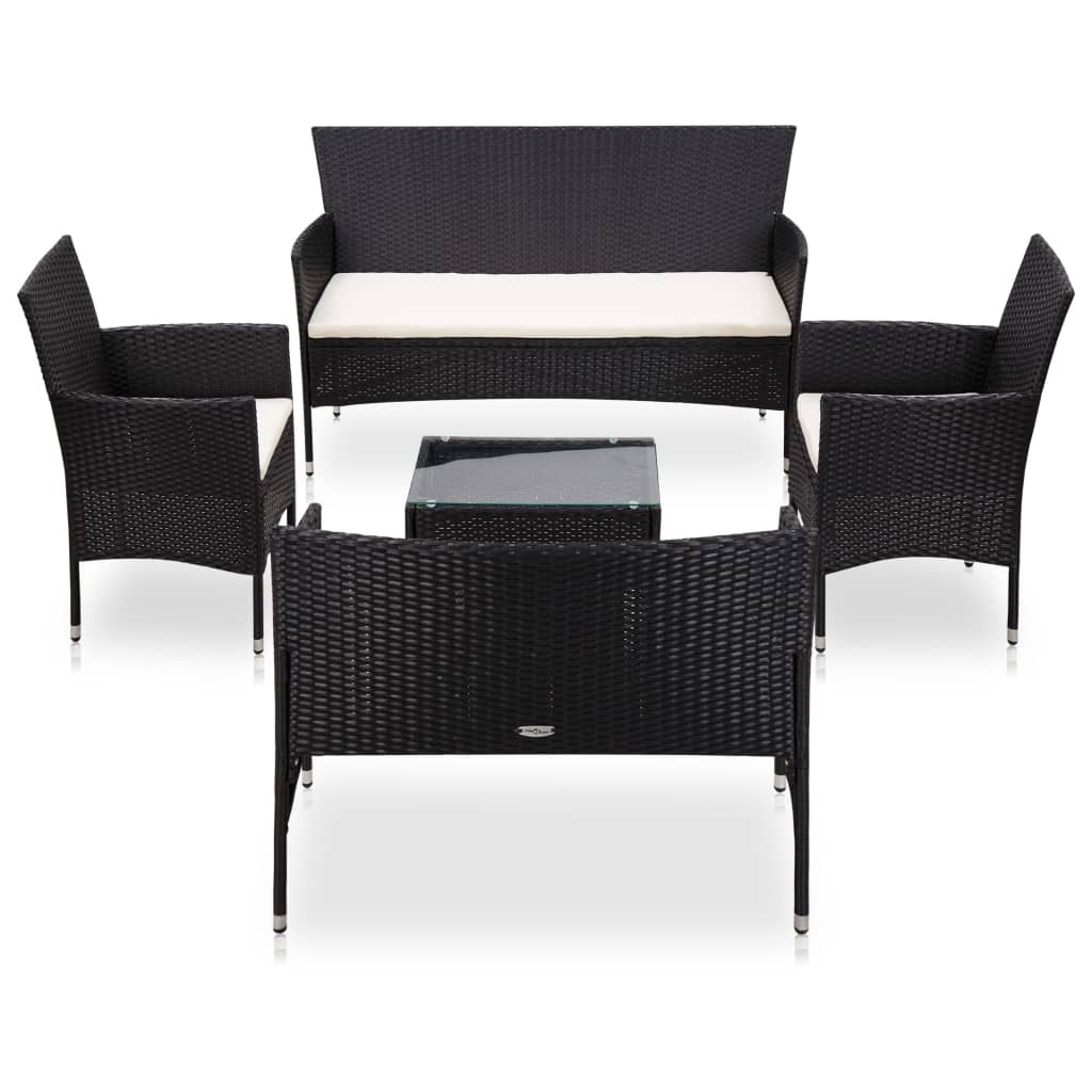 -Delige Loungeset Met Kussens Poly Rattan