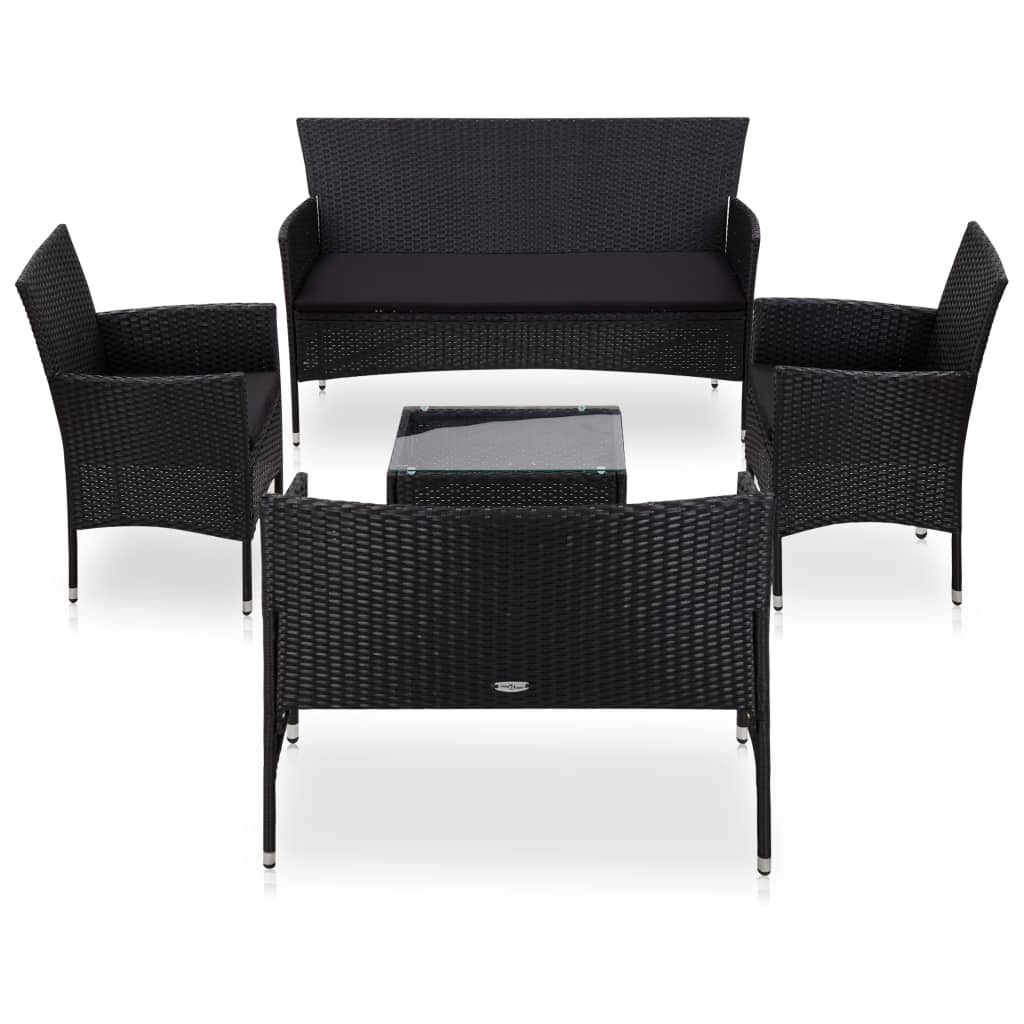 -Delige Loungeset Met Kussens Poly Rattan
