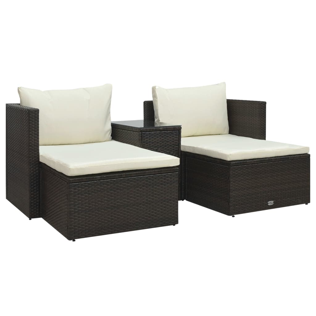 -Delige Loungeset Met Kussens Poly Rattan