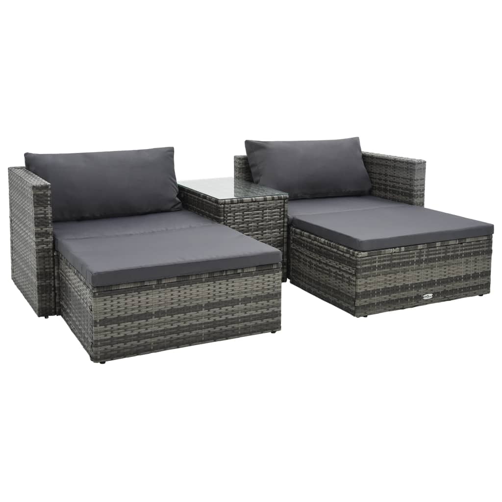 -Delige Loungeset Met Kussens Poly Rattan