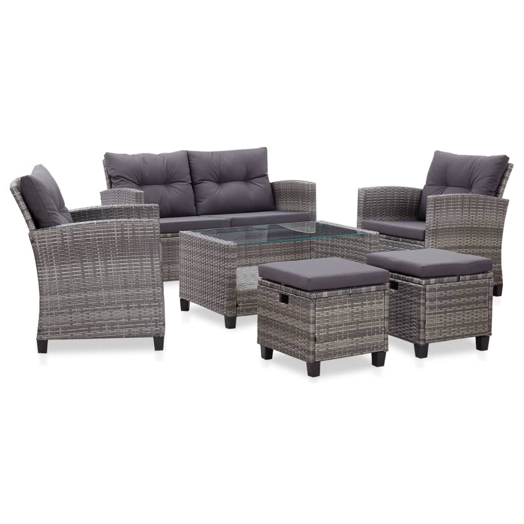 -Delige Loungeset Met Kussens Poly Rattan