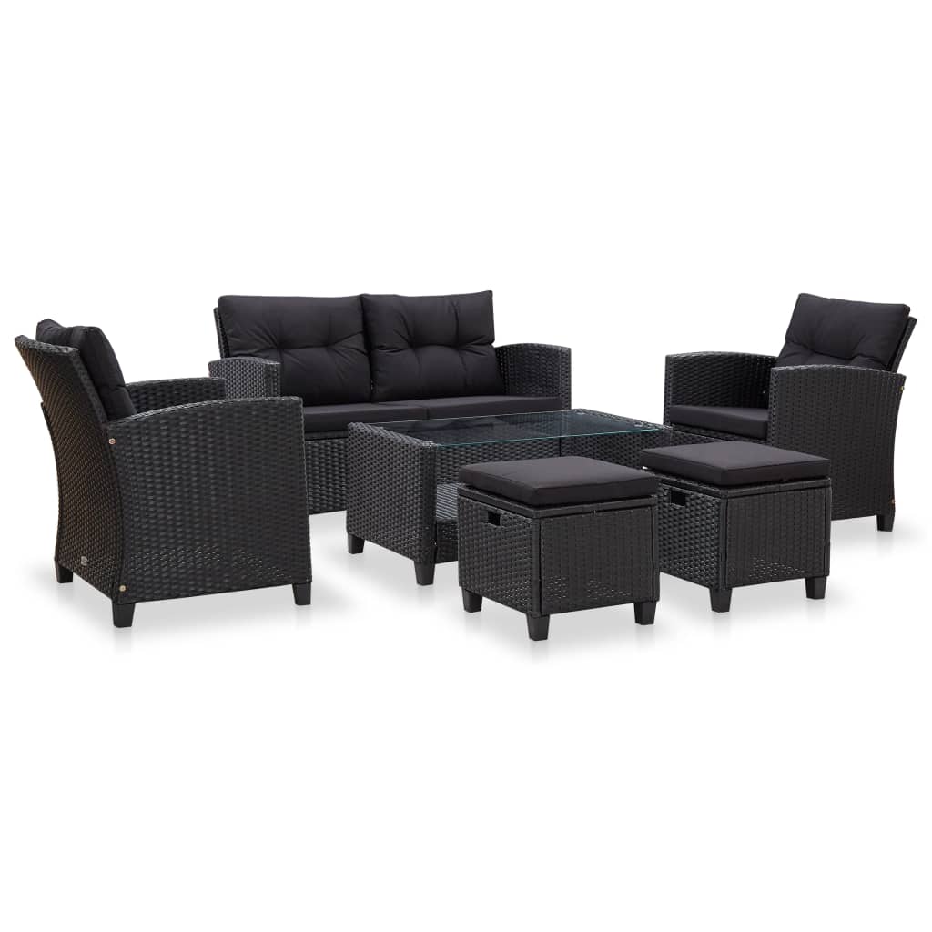-Delige Loungeset Met Kussens Poly Rattan
