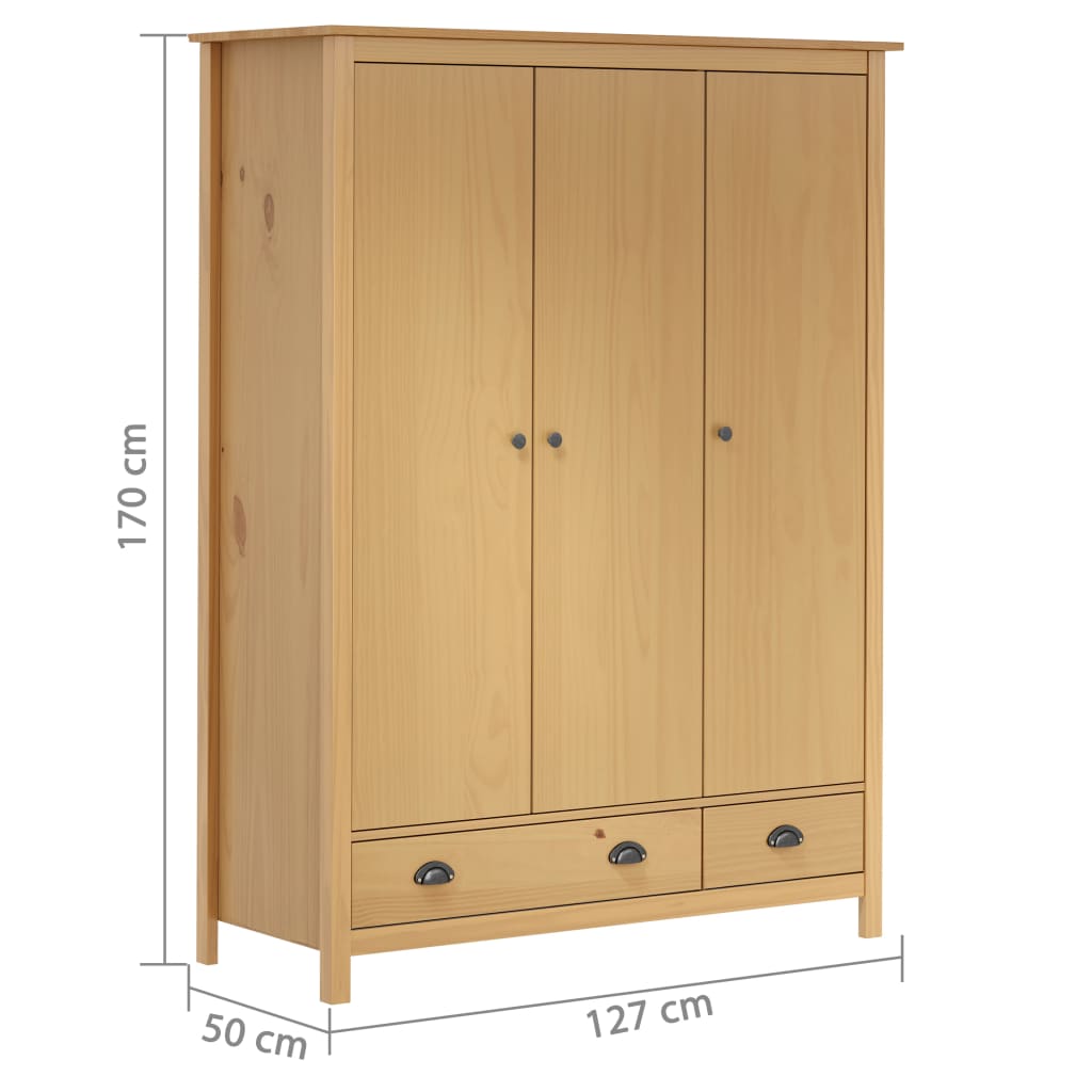 Kledingkast Hill 3 Deuren 127X50X170 Cm Massief Grenenhout