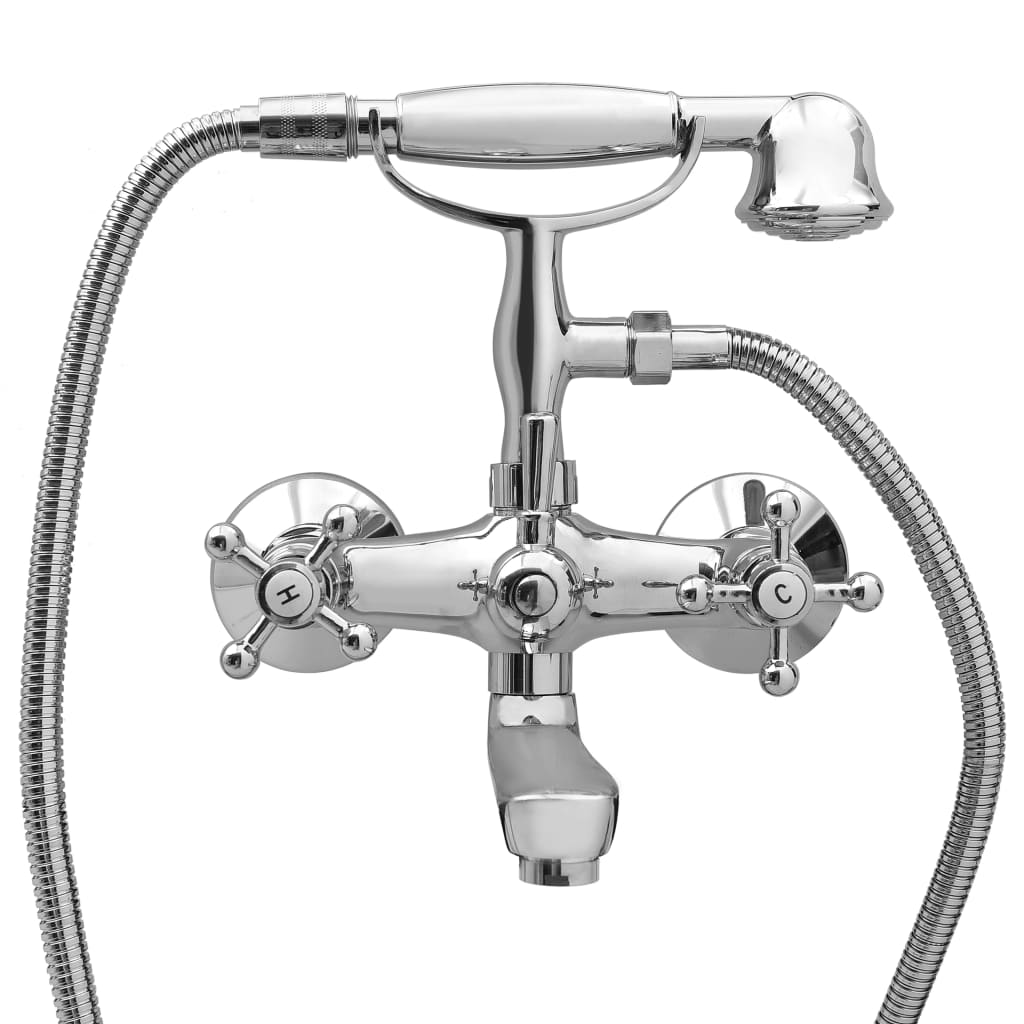 Badkraan Tweeknops En Handdouche Chroom Wit