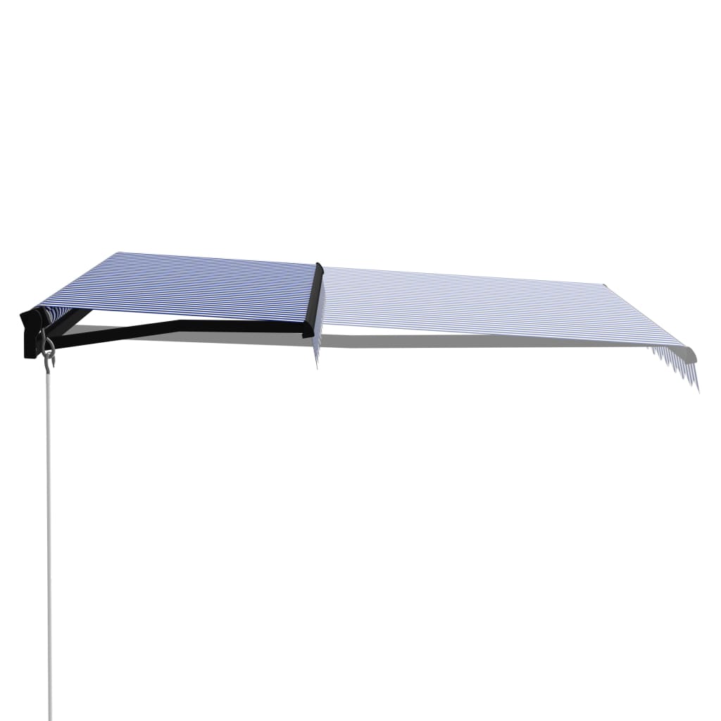 Luifel Handmatig Uittrekbaar Met Led 350X250 Cm Blauw En Wit