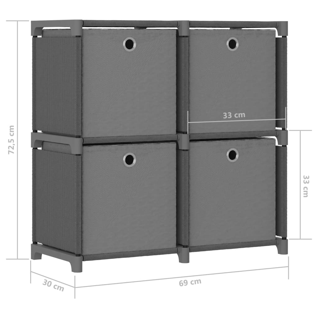 Kast Met 4 Vakken 69X30X72,5 Cm Stof Grijs