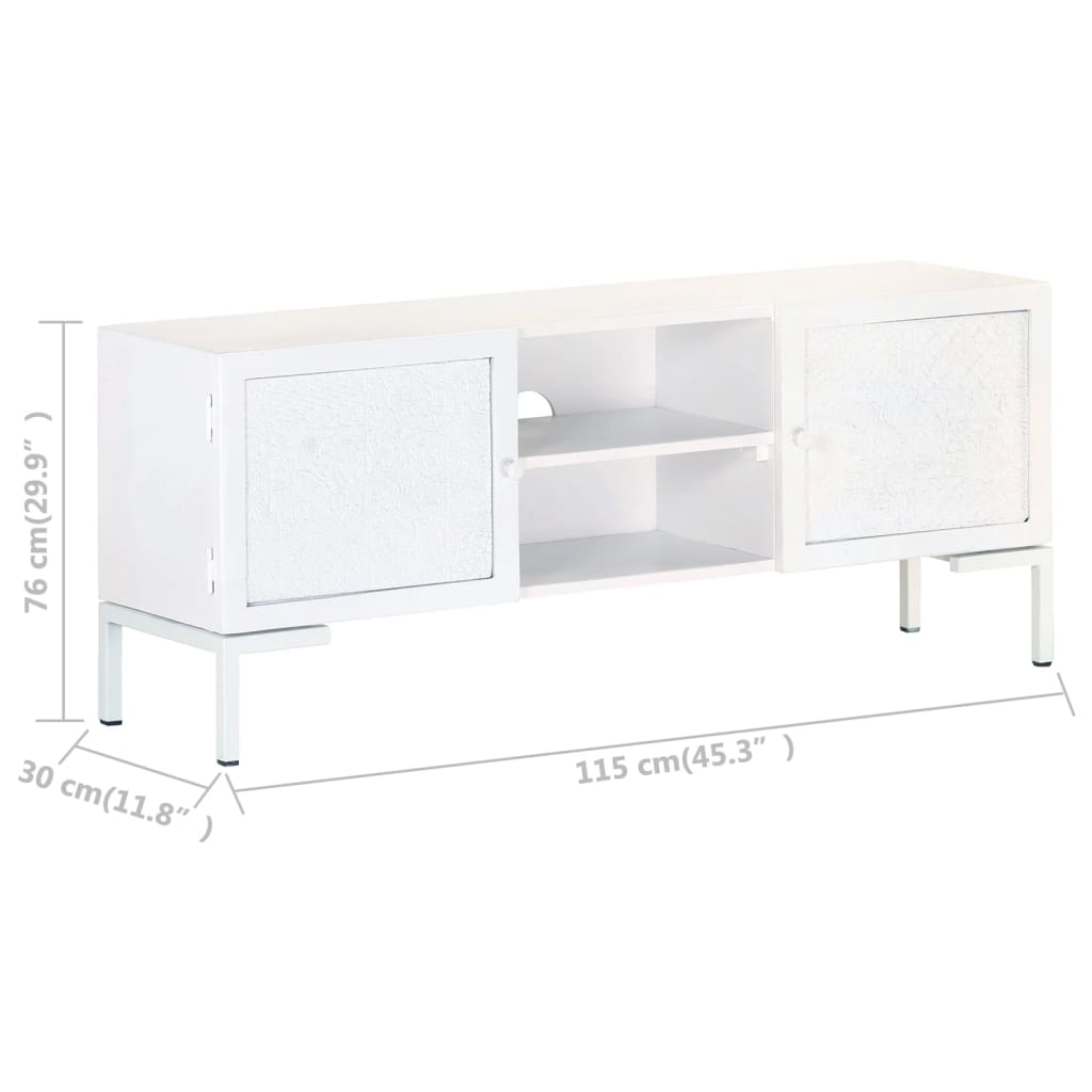 Tv-Meubel 115X30X46 Cm Massief Mangohout Wit
