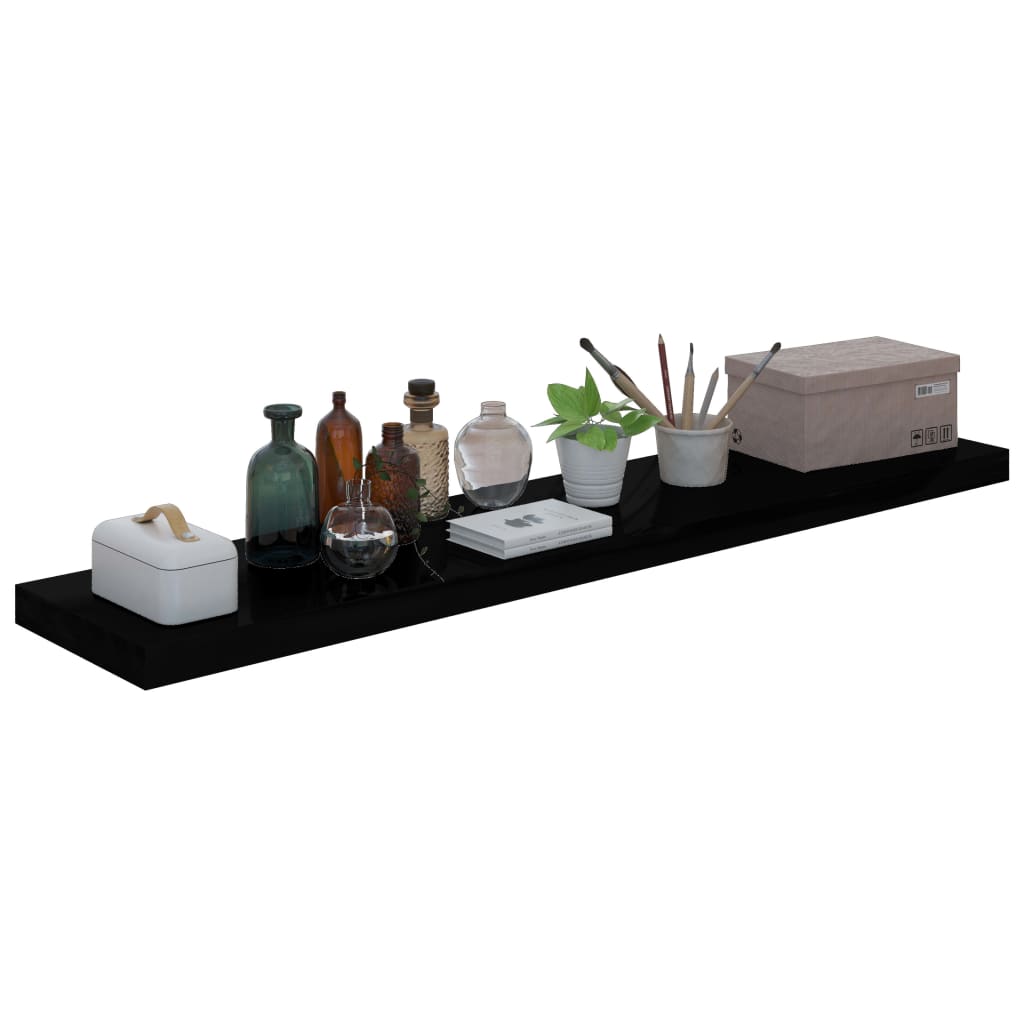 Wandschap Zwevend 120X23,5X3,8 Cm Mdf Hoogglans Zwart