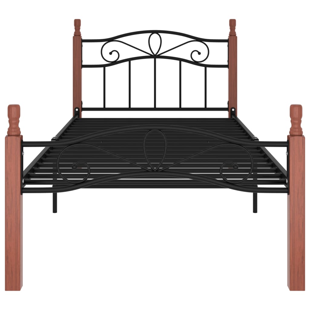 Bedframe Metaal En Massief Eikenhout Zwart