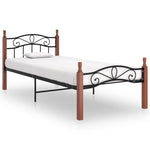 Bedframe Metaal En Massief Eikenhout Zwart