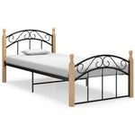 Bedframe Metaal En Massief Eikenhout Zwart
