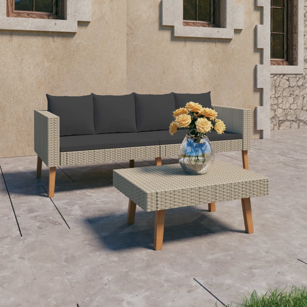 4-Delige Loungeset Met Kussens Poly Rattan