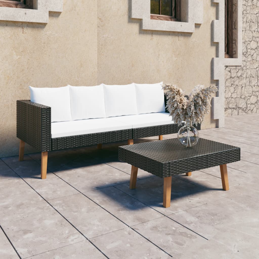 4-Delige Loungeset Met Kussens Poly Rattan