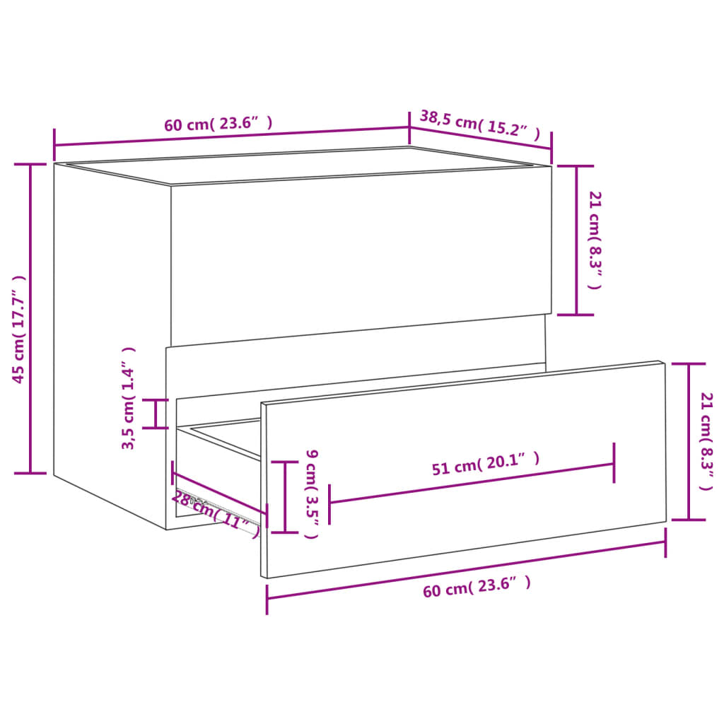 Wastafelkast 60X38,5X45 Cm Bewerkt Hout Sonoma Eikenkleurig