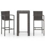 3-Delige Tuinbarset Met Armleuningen Poly Rattan Grijs