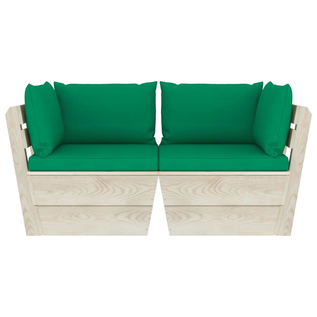 Tuinbank 2-Zits Met Kussens Pallet Vurenhout Groen