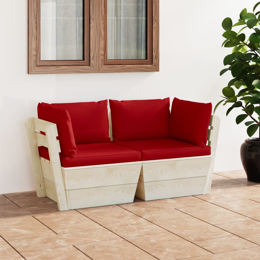 Tuinbank 2-Zits Met Kussens Pallet Vurenhout Rood