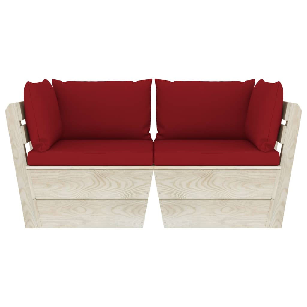 Tuinbank 2-Zits Met Kussens Pallet Vurenhout Wijnrood