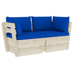 Tuinbank 2-Zits Met Kussens Pallet Vurenhout Blauw