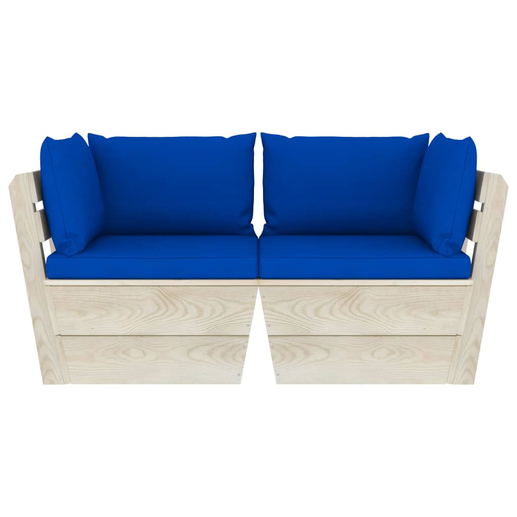 Tuinbank 2-Zits Met Kussens Pallet Vurenhout Blauw