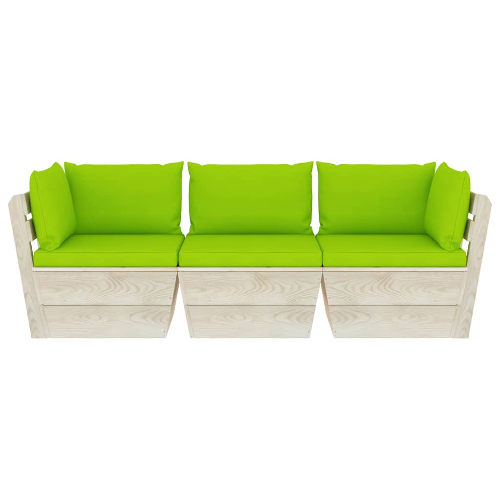 Tuinbank 3-Zits Met Kussens Pallet Vurenhout Heldergroen