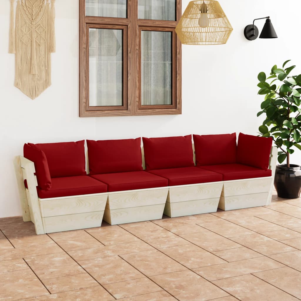 Tuinbank 2-Zits Met Kussens Pallet Vurenhout Rood