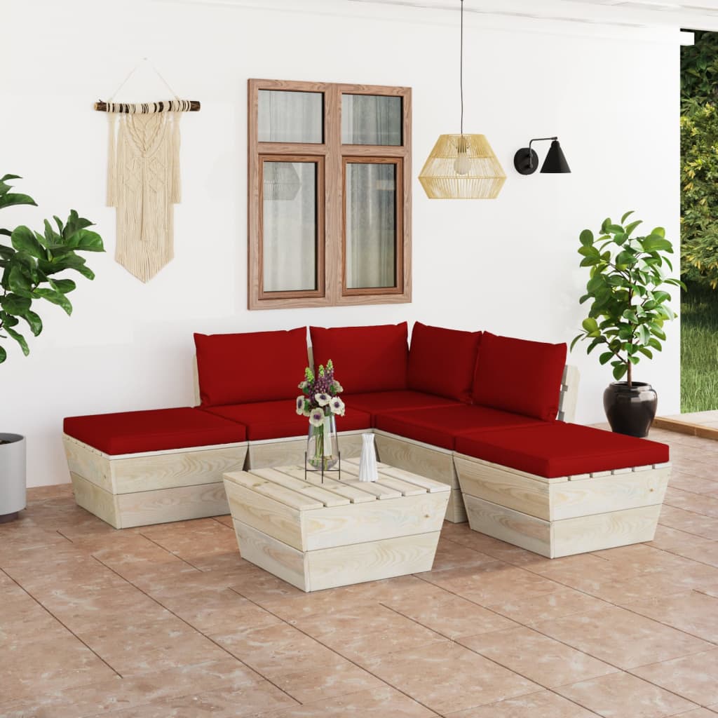Tuinbank 2-Zits Met Kussens Pallet Vurenhout Wijnrood