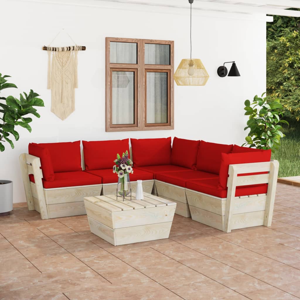 Tuinbank 2-Zits Met Kussens Pallet Vurenhout Rood
