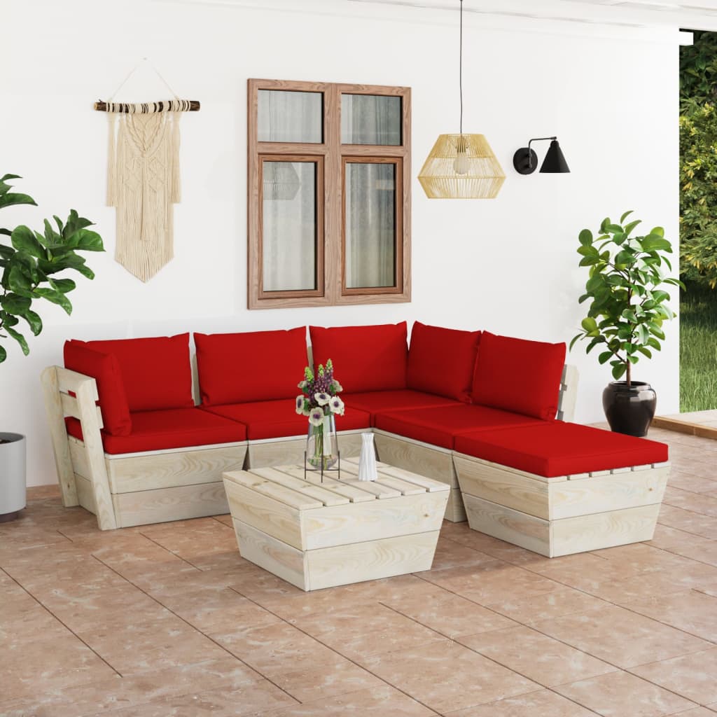 Tuinbank 2-Zits Met Kussens Pallet Vurenhout Rood