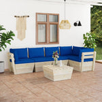 5-Delige Loungeset Met Kussens Pallet Vurenhout Blauw