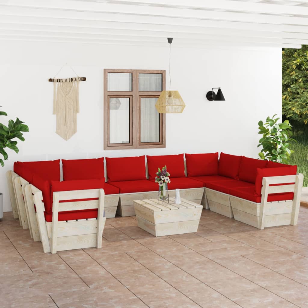 Tuinbank 2-Zits Met Kussens Pallet Vurenhout Rood