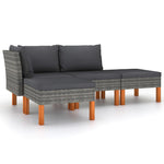 -Delige Loungeset Met Kussens Poly Rattan Grijs