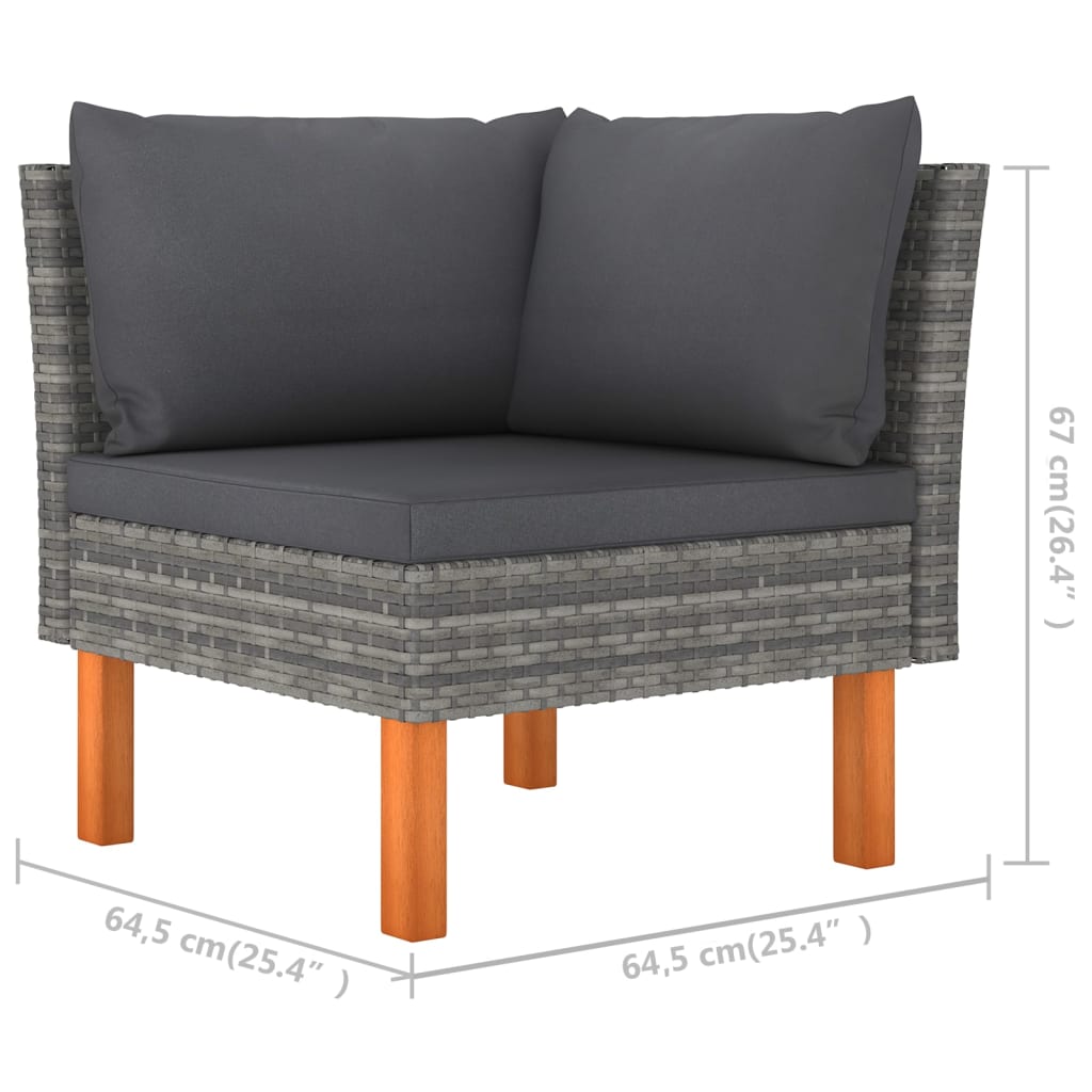 -Delige Loungeset Met Kussens Poly Rattan Grijs