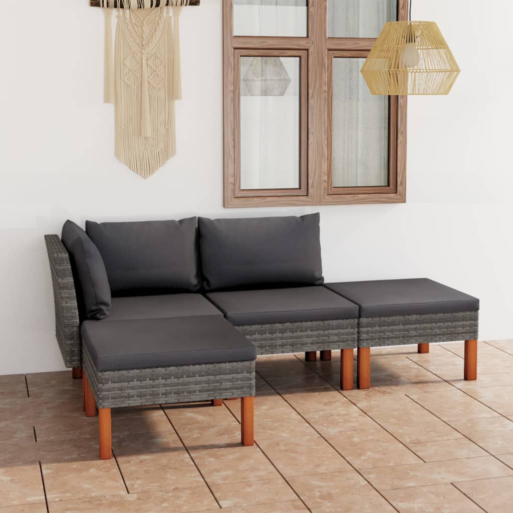-Delige Loungeset Met Kussens Poly Rattan Grijs