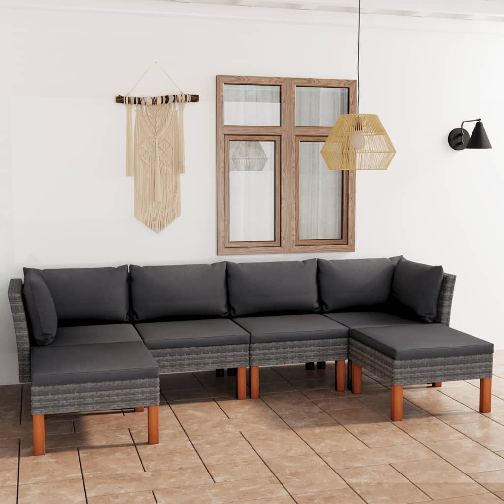 -Delige Loungeset Met Kussens Poly Rattan Grijs