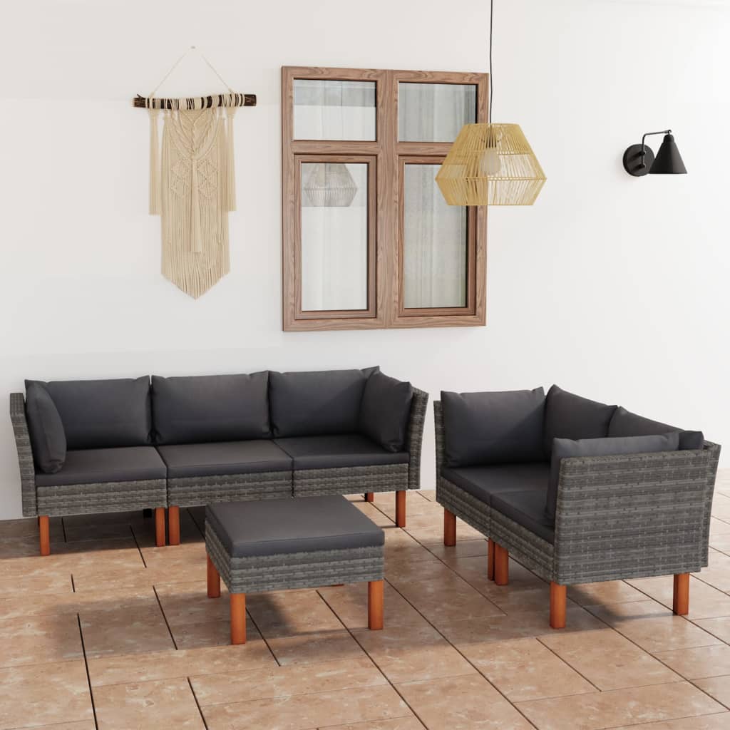 -Delige Loungeset Met Kussens Poly Rattan Grijs