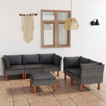-Delige Loungeset Met Kussens Poly Rattan Grijs