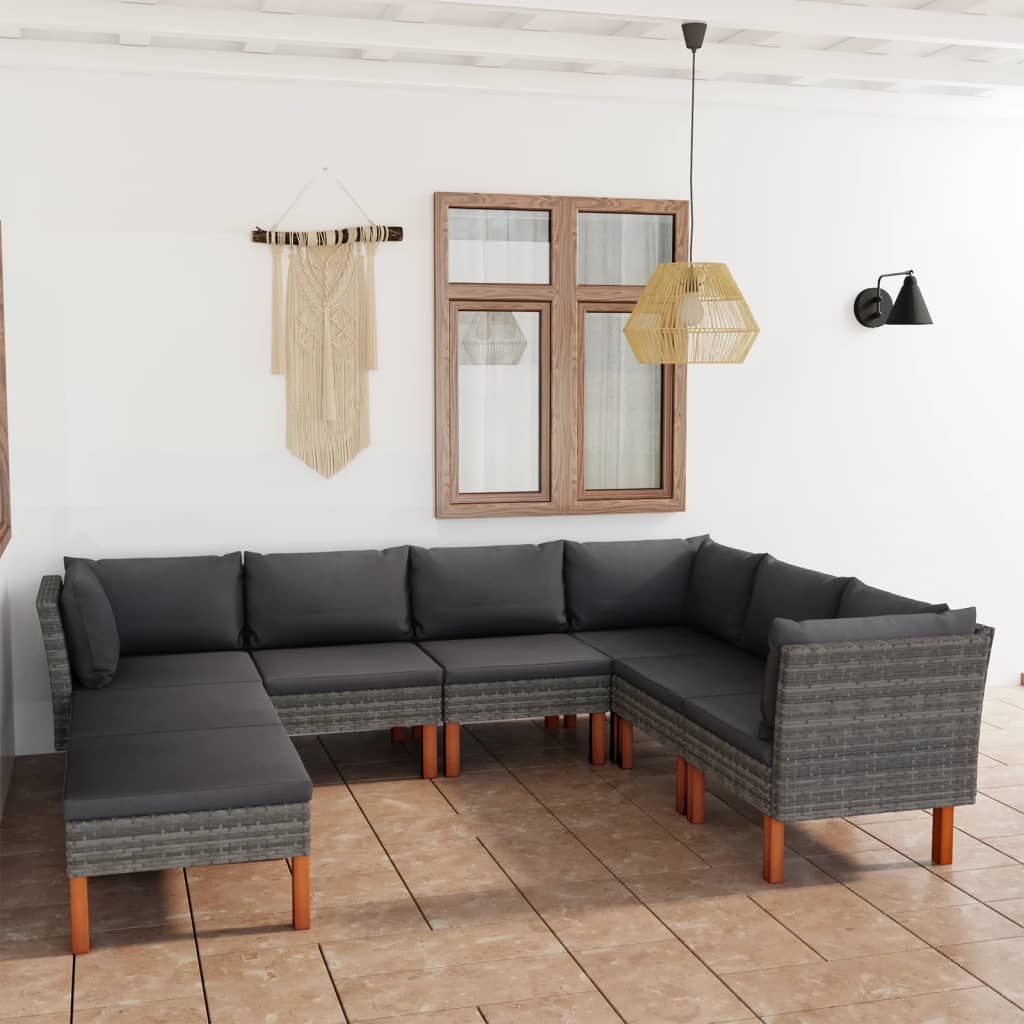 -Delige Loungeset Met Kussens Poly Rattan Grijs
